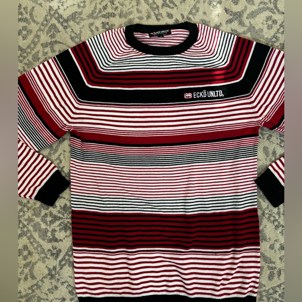 Ecko Unlimited Red and Black Striped Sweater